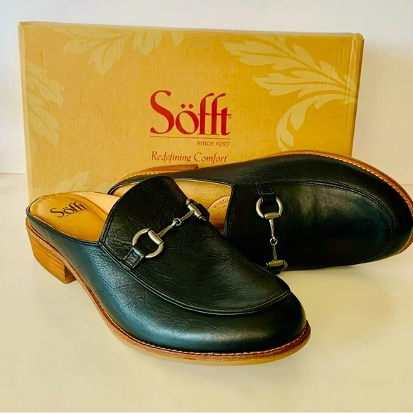Sofft Mules Naoko Black Leather New in Box Size 10 - Picture 1 of 14